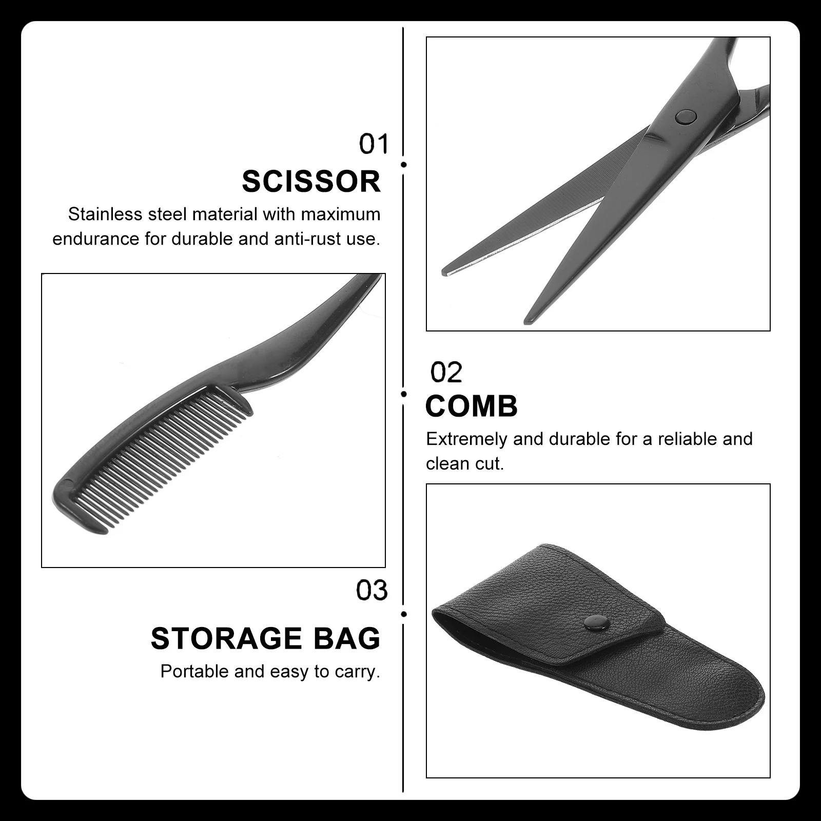 

3Pcs Beard Trimming Scissors Set Stainless Steel Shears Professional Mustache Eyebrow Cutter Kit for Barbershop Home Comb