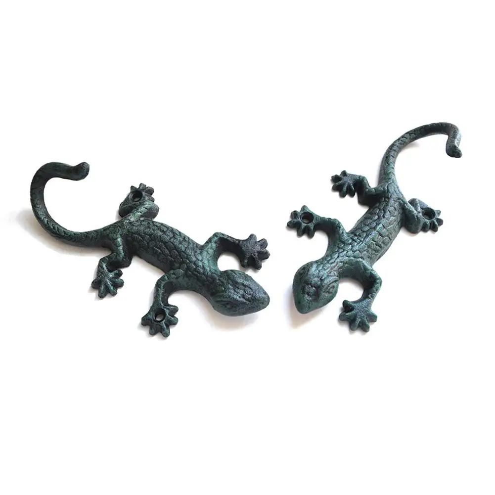 Vintage Cast Iron Wall Hook Gecko Shaped Cloth Hook Cabinet Knobs Wall-mounted Antique Decorative Garden Hook Wall Decoration