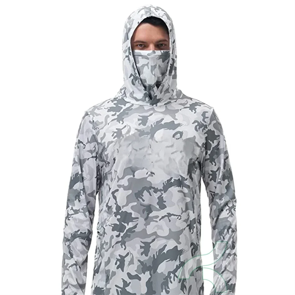 Fishing Shirts UPF 50+ Face Cover Fishing Clothes Sun Uv Protection Camouflage Hoodie Men's Face Mask Jersey Camisa De Pesca