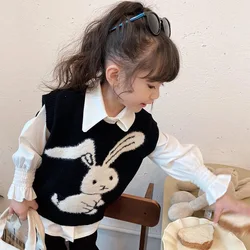 Girls Pullover Sweater Vest Spring Girls' Fashionable and Cute Little Rabbit Knitted Vest Baby Kids Loose and Versatile Top