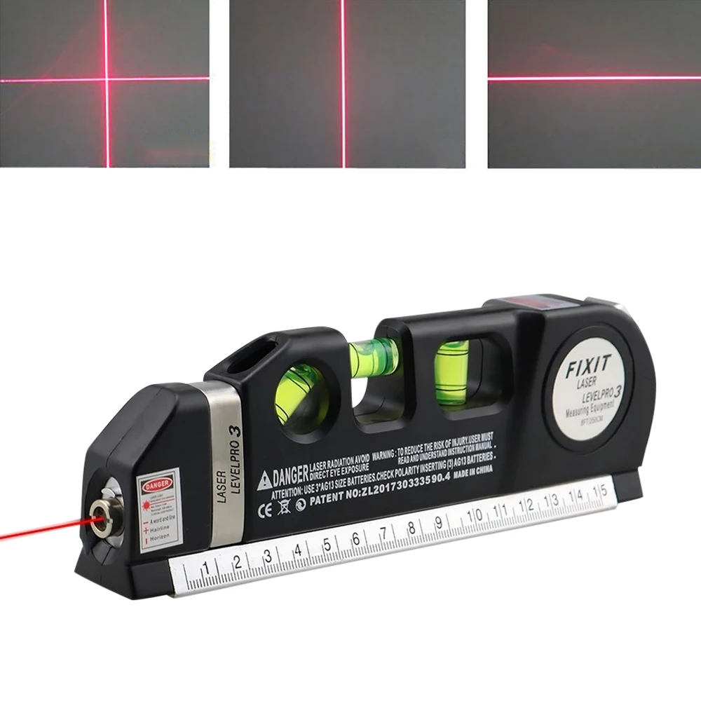 Laser Level Horizon Vertical Measure 8FT Aligner Standard and Metric Rulers Multipurpose Measure Level Laser Measure Tape Tools