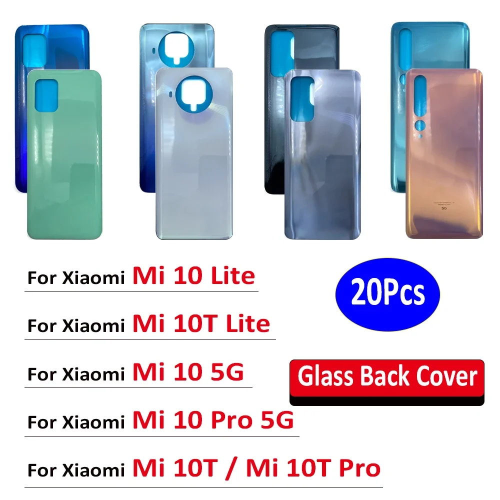 

20Pcs，NEW For Xiaomi Mi 10 5G / Mi 10T Pro 10T 10 Lite Battery Back Cover Rear Door Glass Housing Case With Adhesive Replace