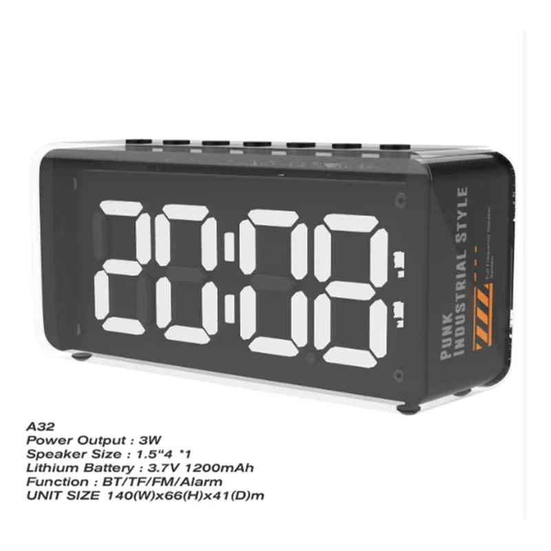 ABSQ-Bluetooth 5.2 Настольный двойной динамик с аудиокартой и цифровым будильником для дома