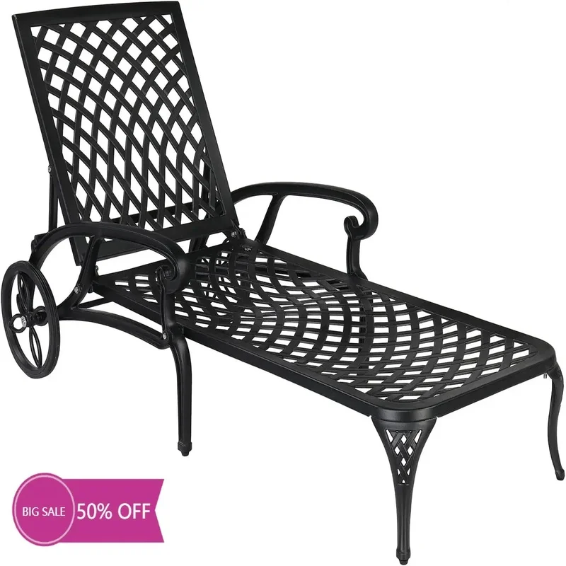 

Aluminum Outdoor Chaise Lounge Chair with Wheels, Adjustable Backrest for Patio and Tanning, Lightweight and Durable Design