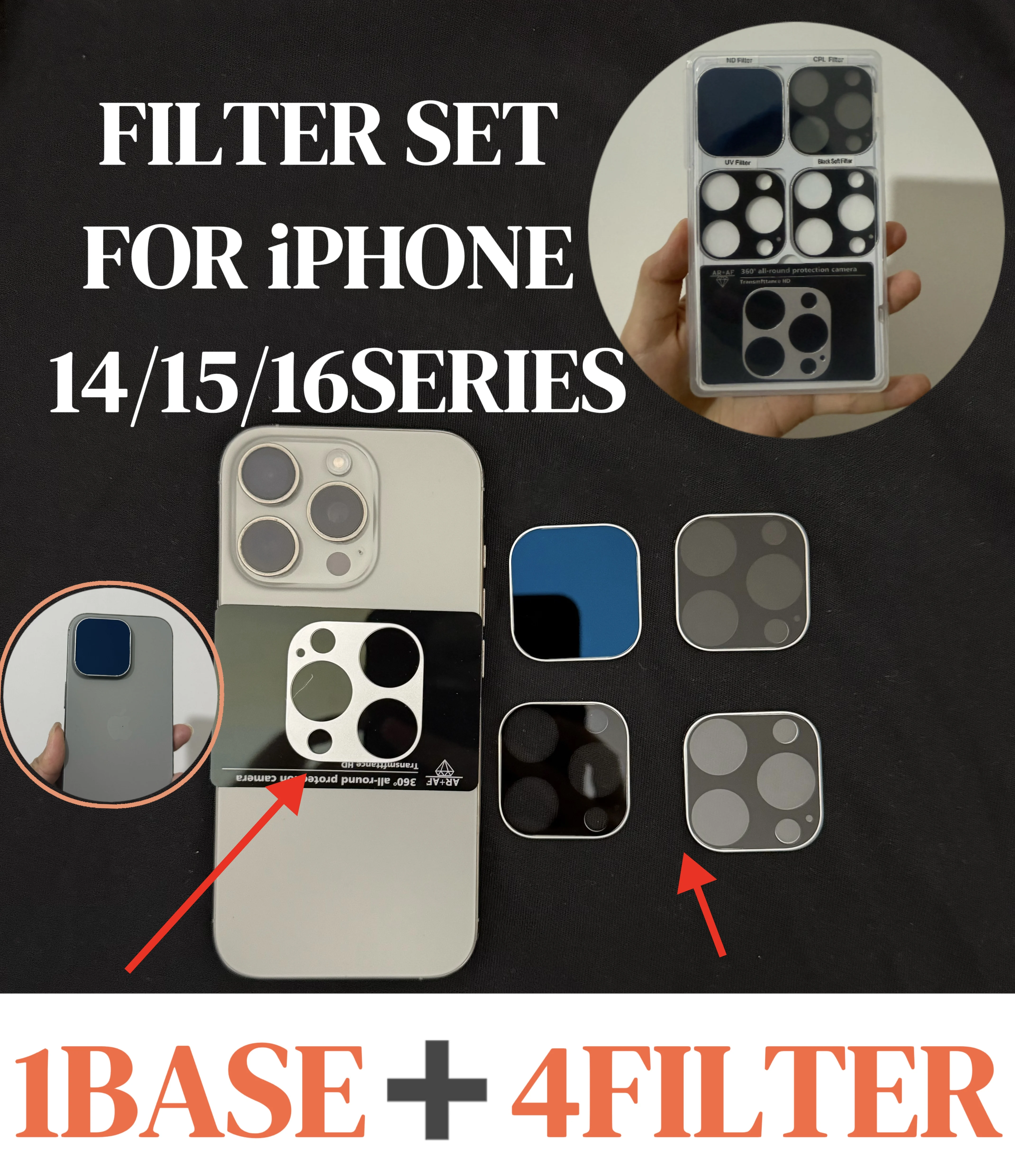 Photography Lighting Gear - iPhone 16ProMax用ND-32 UV CPL減光HDレンズ、14/15 Proカメラ用マグネティックフィルター、iPhone用4個セット