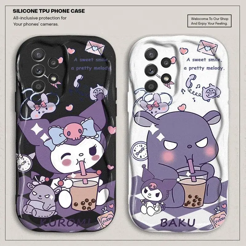 Sanrio Kuromi Baku Drink Phone Case for Samsung Galaxy A55 A35 A15 A73 A54 A52 A33 A34 A42 A24 A23 A22 A14 A13 A12 5G Wave Soft