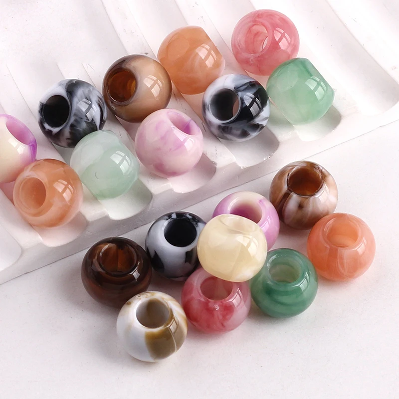 

100pcs/lot Two-color Chinese-style Imitation Jade Large-hole Round Beads With Irregular Patterns For Charms Bracelet Pendant