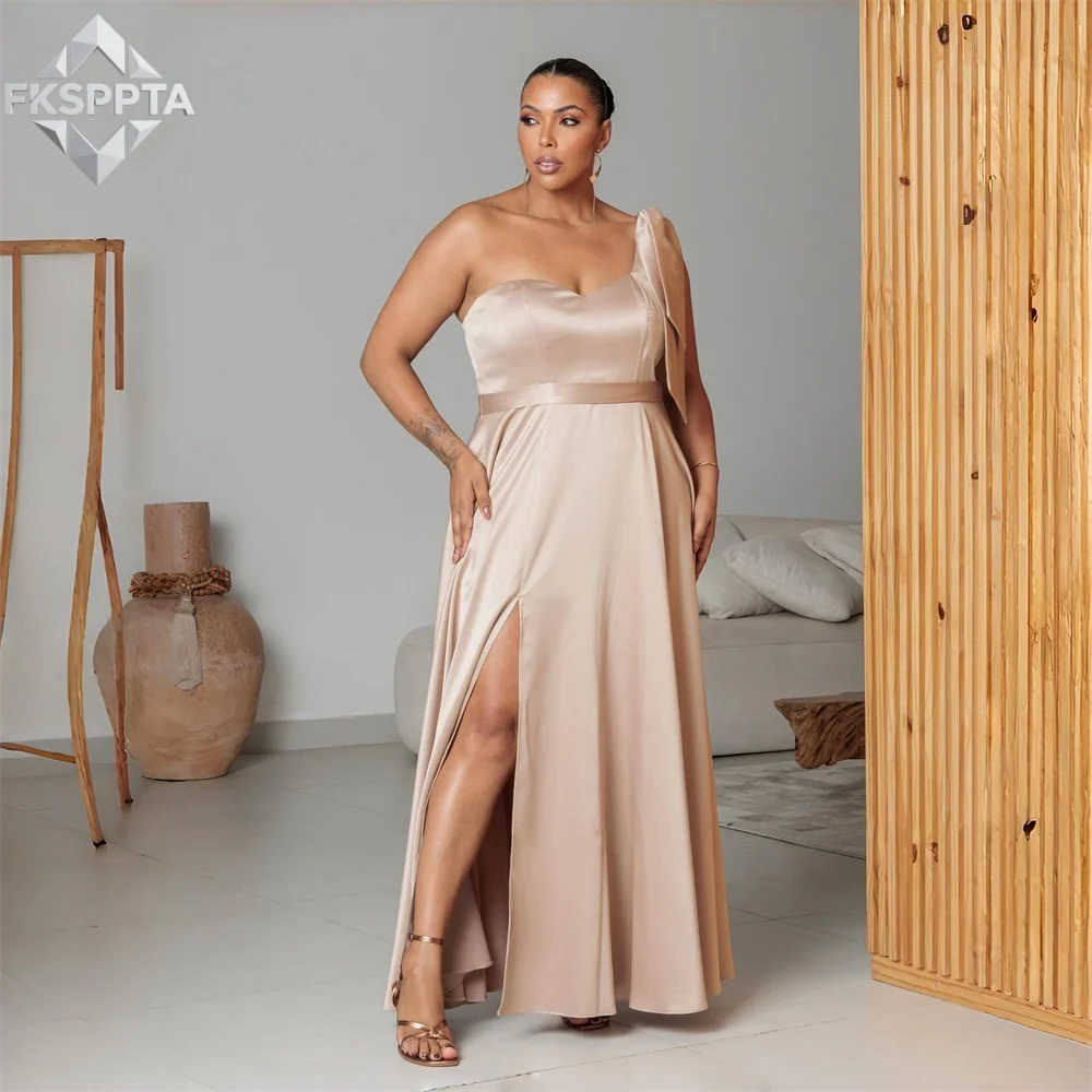 Plus Size 2026 Long Bridesmaid Dresses For Black Women One Shoulder A Line Floor Length Satin Maxi Wedding Guest Gowns Cheap