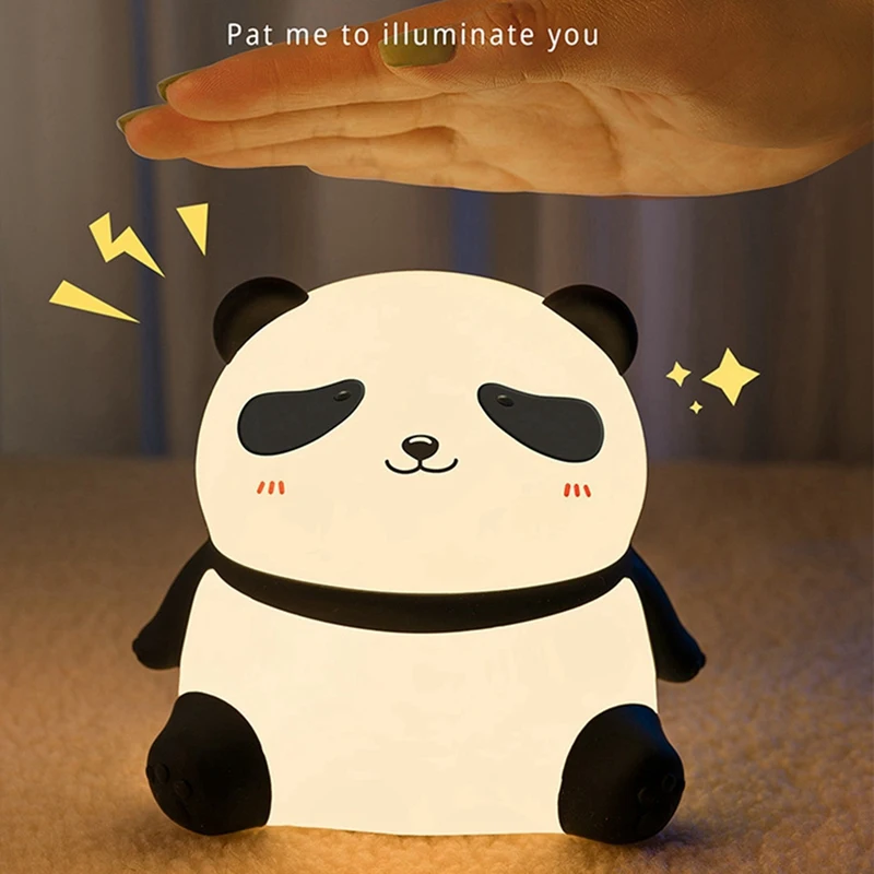Cute Panda LED Night Light Silicone USB Rechargeable Timer Bedside Lamp Room Decor Children Nightlight Gift