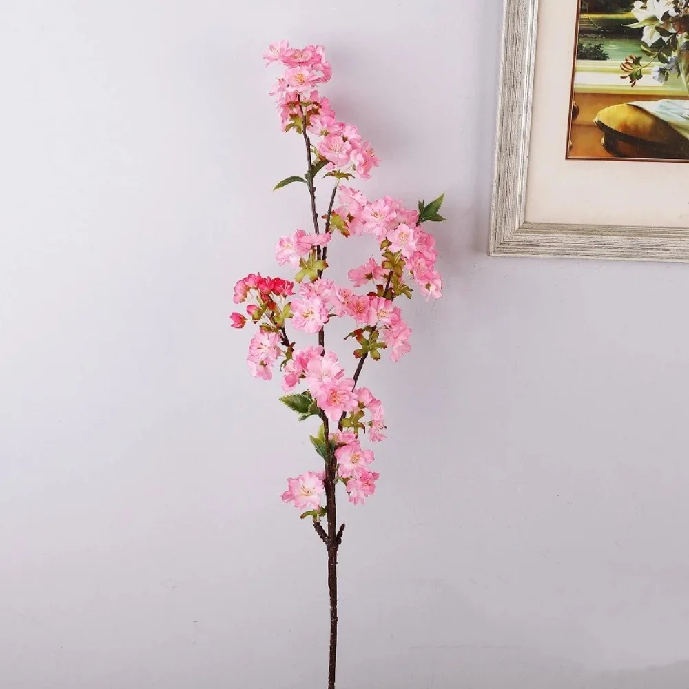 

Long Artificial Cherry Blossom with Leaves Real Touch Silk Cherry Blossoms Branch Handmade Realistic Simulation Cherry Blossom