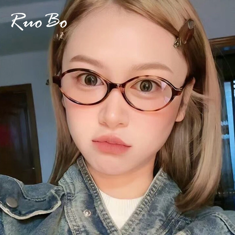 

RUOBO Oval Small Frame Anti Blue Light Glasses for Men Women Korean Trend Leopard Blue Blocking Eyegalsses Optical Spectacle