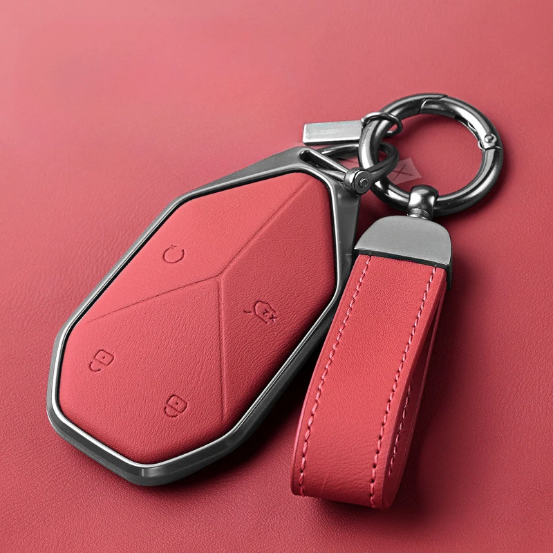 Suitable For BYD Leopard 5 2023 Aluminum Alloy + Leather Car Remote Key Case Cover Anti Scratch and Wear-resistant