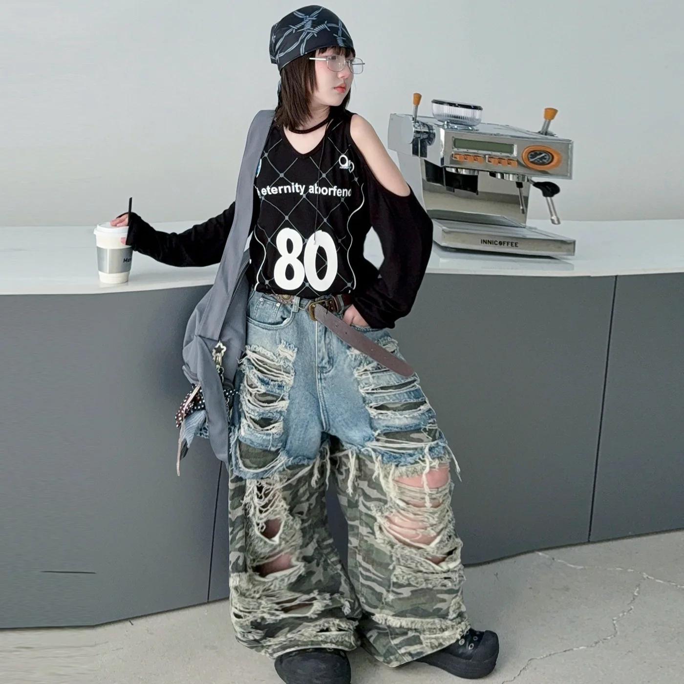 Children Girls Jeans UNITIM Spring Summer 4-14Yrs Kids Girls Denim Pants Hole Spliced Camouflage Junior Girls Straight Pants