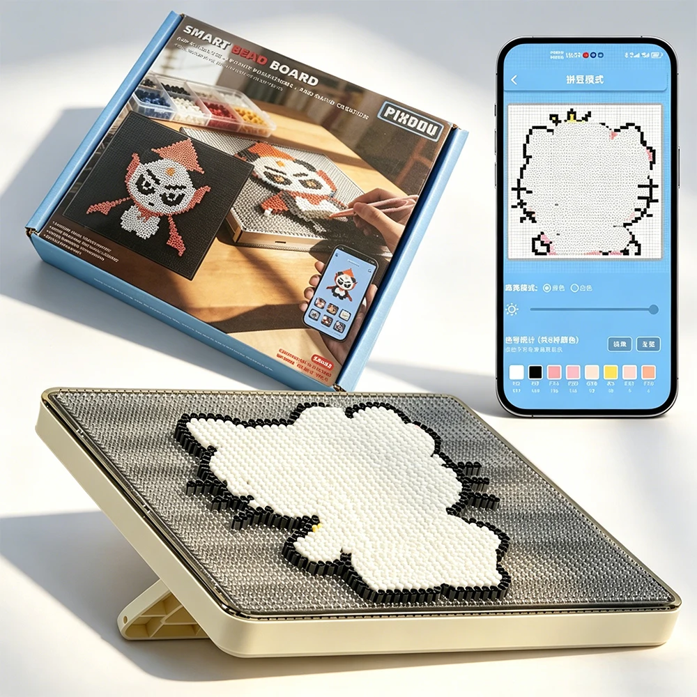 Smart LED Pixel Art Pegboard for 2.6mm Perler Fuse Melty Beads, Bluetooth APP Animation Programming,USB-C Rechargeable Gift Toy