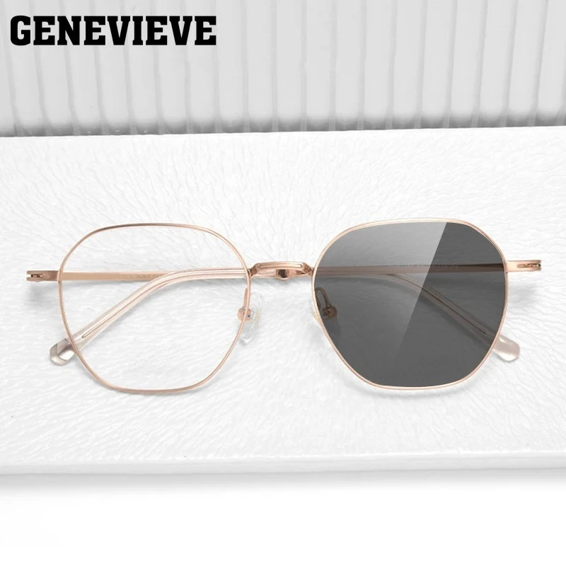 

GENEVIEVE Ретро простой дизайн Сверхлегкие женские фотохромные очки из чистого титана с защитой от синего света, настраиваемые по рецепту