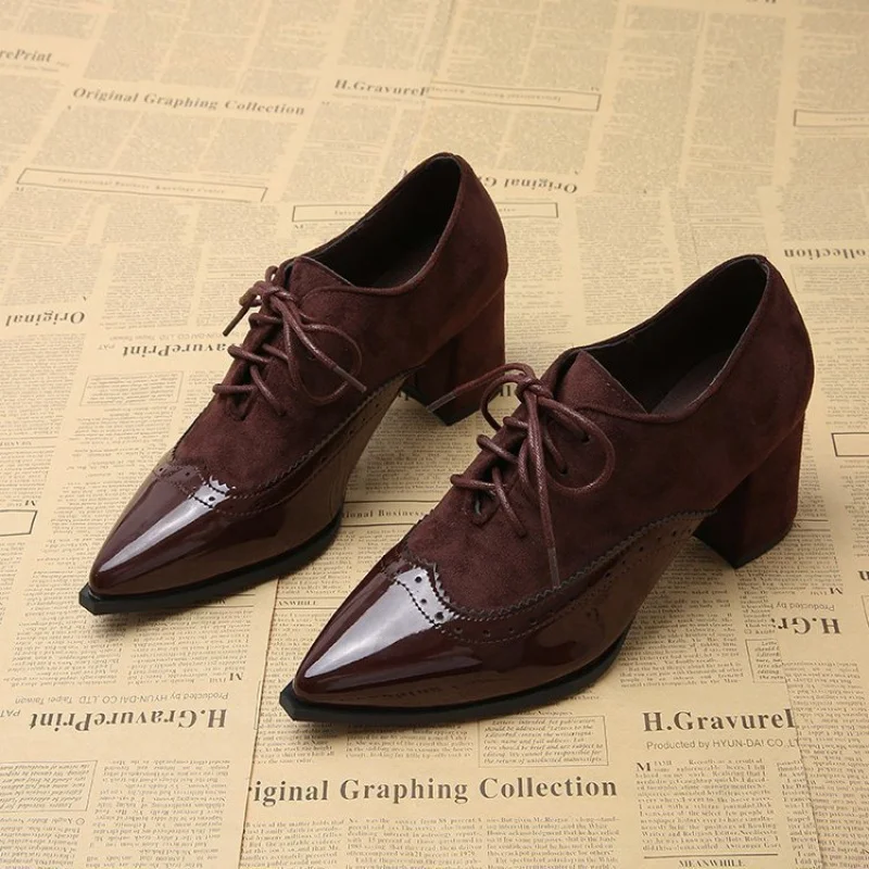 Vino rosso stringate donna décolleté scarpe con tacco punta a punta ufficio conciso donna tacchi fiore soletta scarpe di grandi dimensioni 42