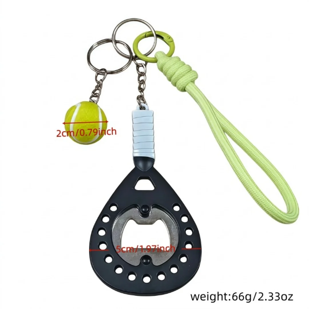 NOVA Padel Racket Shape Bottle Opener Keychain with Mini Flocked Tennis Ball Braided Lanyard Portable Beer Opener PadelAccessory