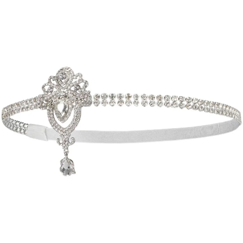 الرجعية الغريبة العروس حجر الراين إكسسوارات الشعر الأزياء الفاخرة الفضة مطلي الحاجب قلادة القبعات الأداء مبالغ فيه