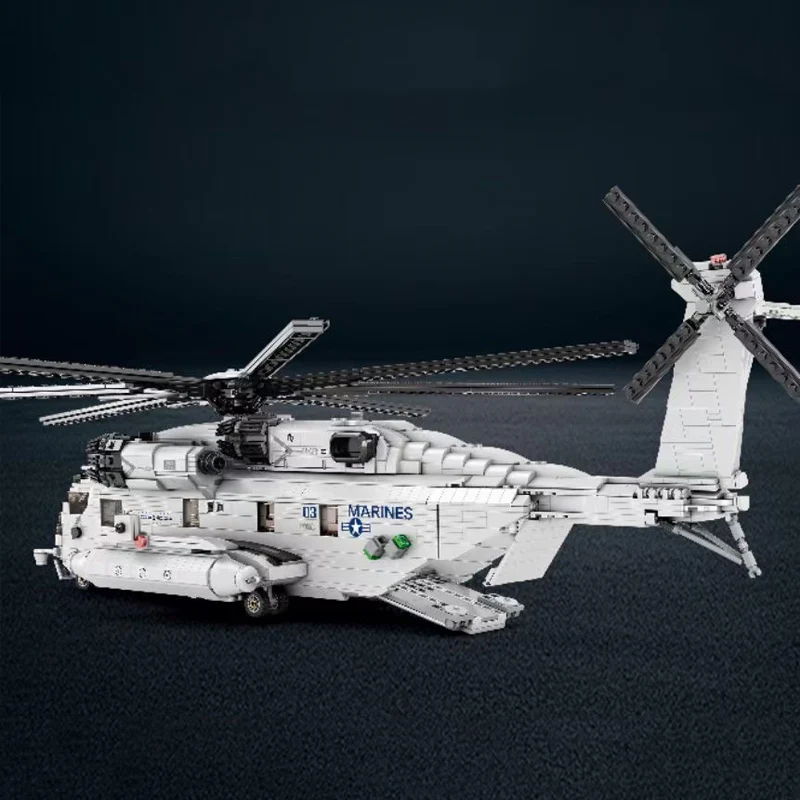 Military CH-53 Transport Helicopter Airplane Building Blocks,Air Force MOC WWII Large Aeroplane Model 2192 PCS Birthday Gift