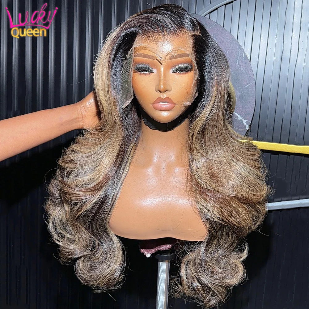 Highlight Brown Ash Blonde Balayage Real Hair Closure Wig 13x6 13x4 HD Lace Front Human Hair Wig For Women Pre Plucked Body Wave