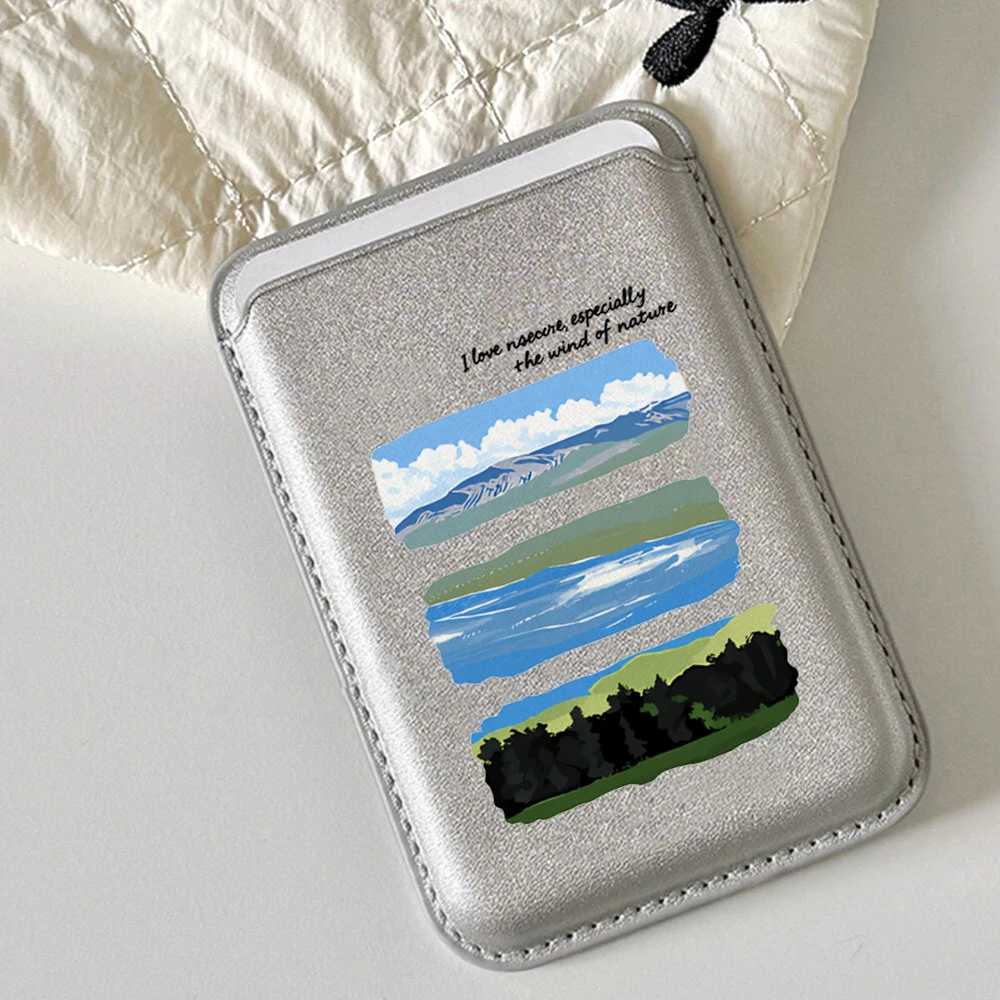 Natürliches Landschafts-Leder-Kartenetui Telefonkartenhalter für Magnetische Hülle Geeignet für alle iPhone Magsafe Karten-Handyrückentaschen – Detail 1