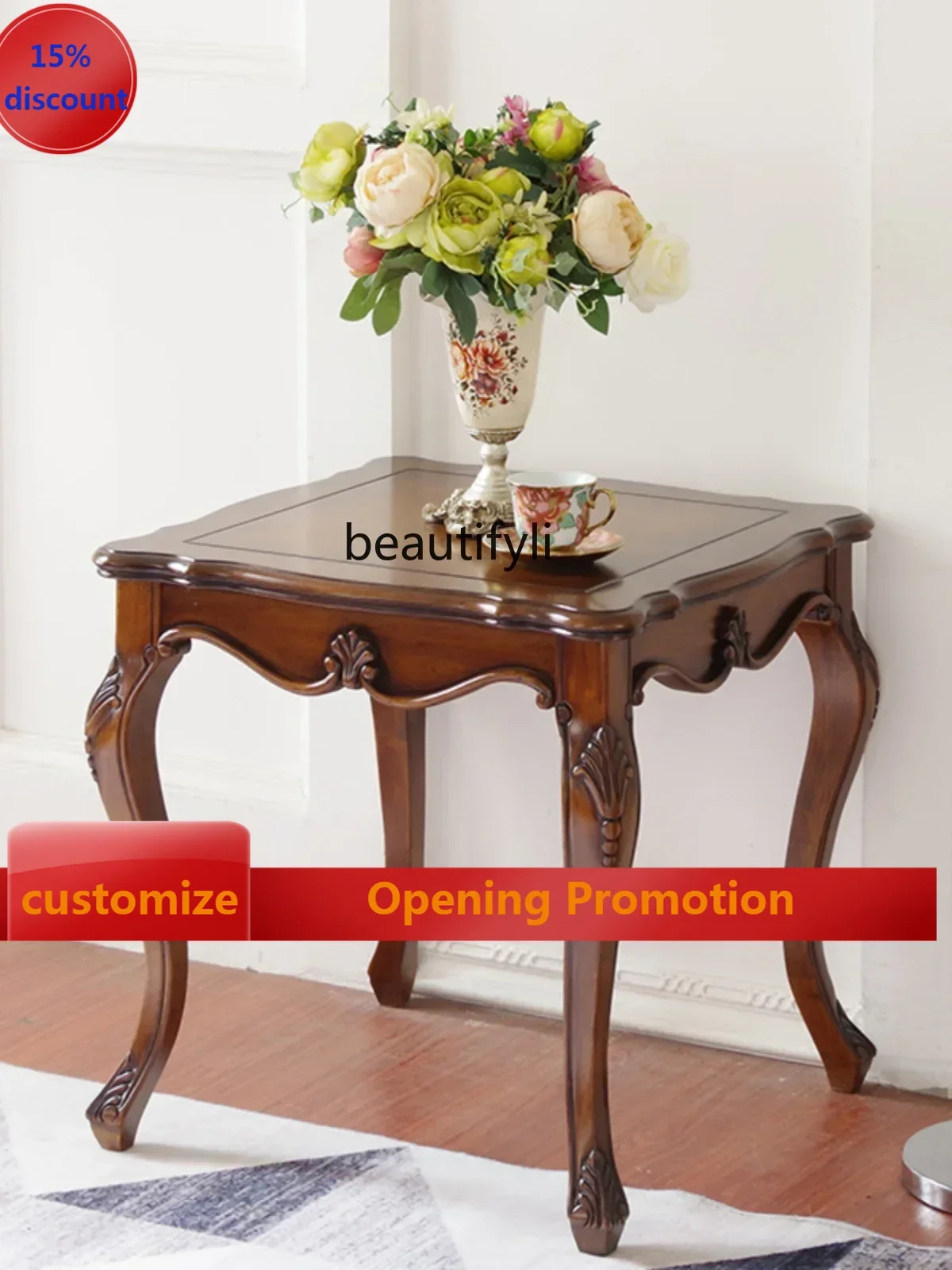 

American Sofa Table Side Coffee Table Square Solid Wood Small Square Table Design Desktop Wooden G1218