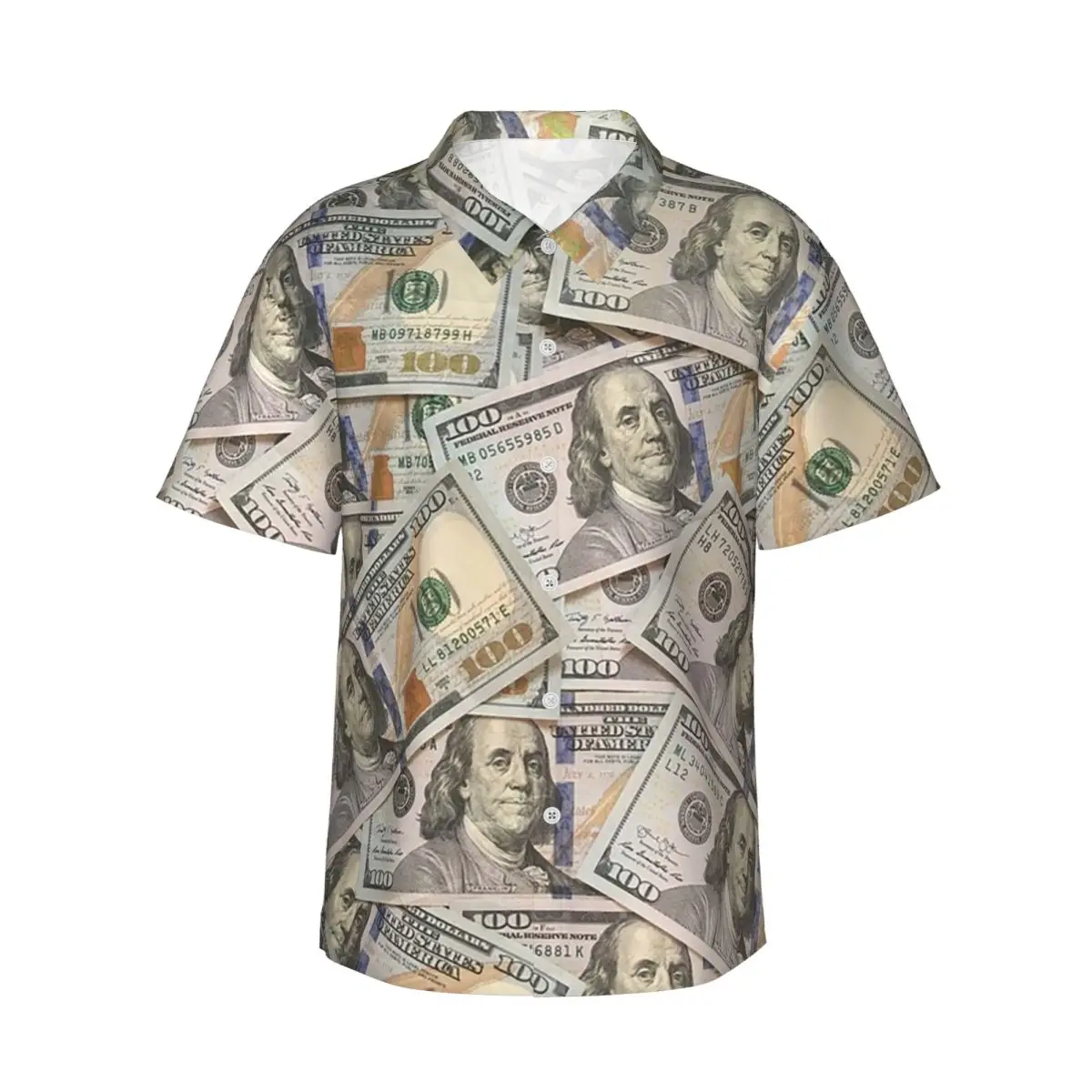 

New Hundred Dollar Bills Money Attraction Men's Shirts Hawaiian Short Sleeve Shirt Fashion Lapel Tops for Summer Beach