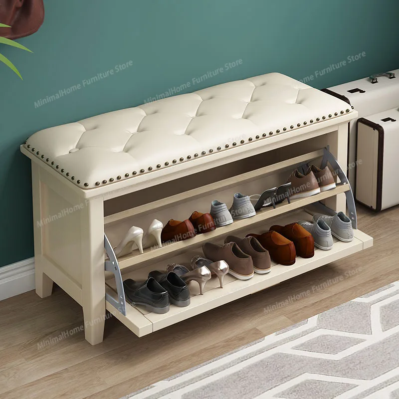 Entry solid wood shoe change stool household door tipping bucket creative shoe cabinet simple storage stool seat stool integrate