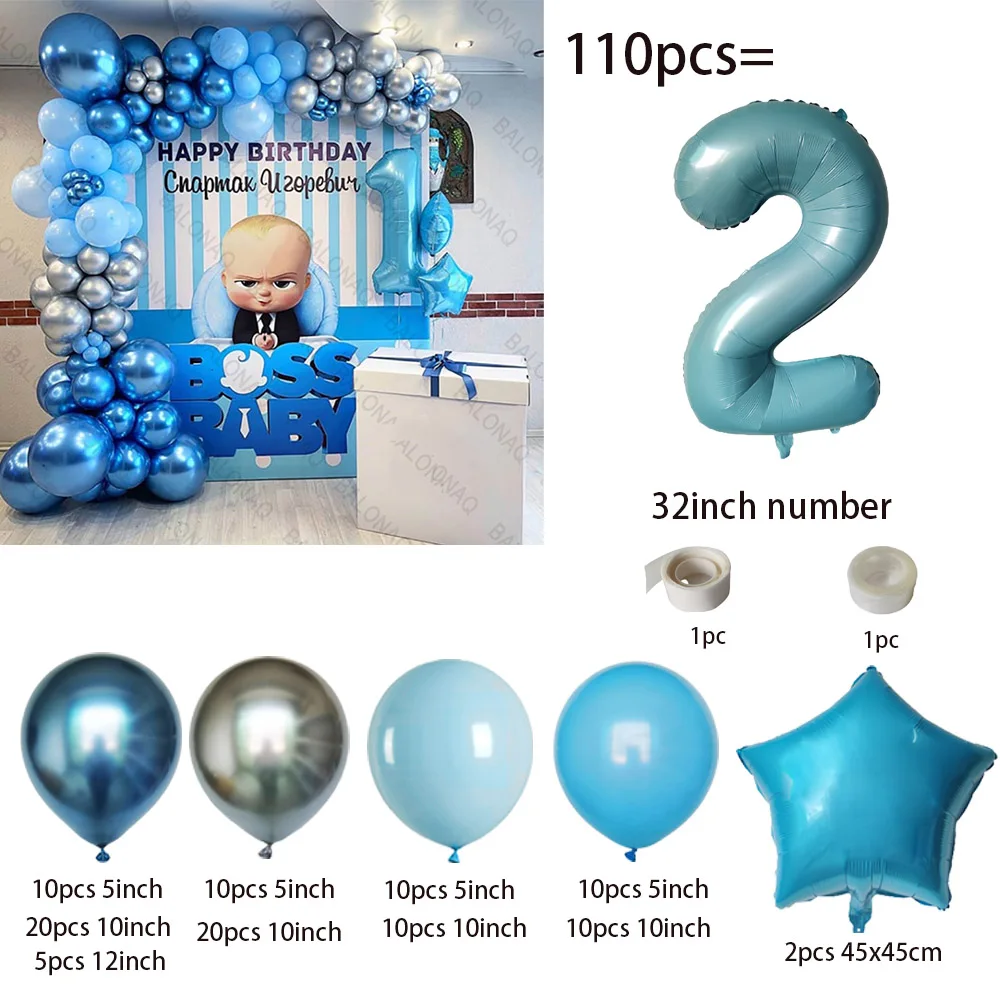 110pcs Blue Balloon Garland Arch Kit Boy 1st Baby Boss Birthday Party Decoration Gender Reveal Balloon Baptism Baby Shower Decor