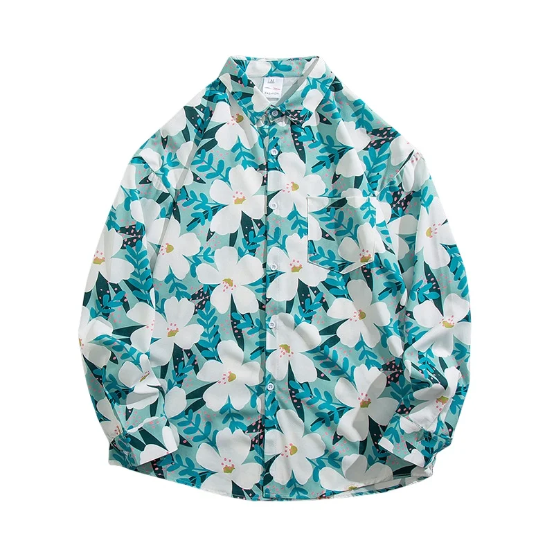 Spring Autumn Men's Retro Hawaiian Oil Painting Floral Shirt Loose Handsome Long Sleeve Sun Protection Flower Shirt Coat