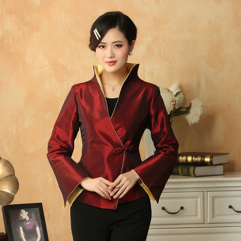 

Quiet Luxury Women Satin Coat Single Knot Button Diagonal Placket Design Jackets Green Red Black Trumpet Sleeves Classy Attire