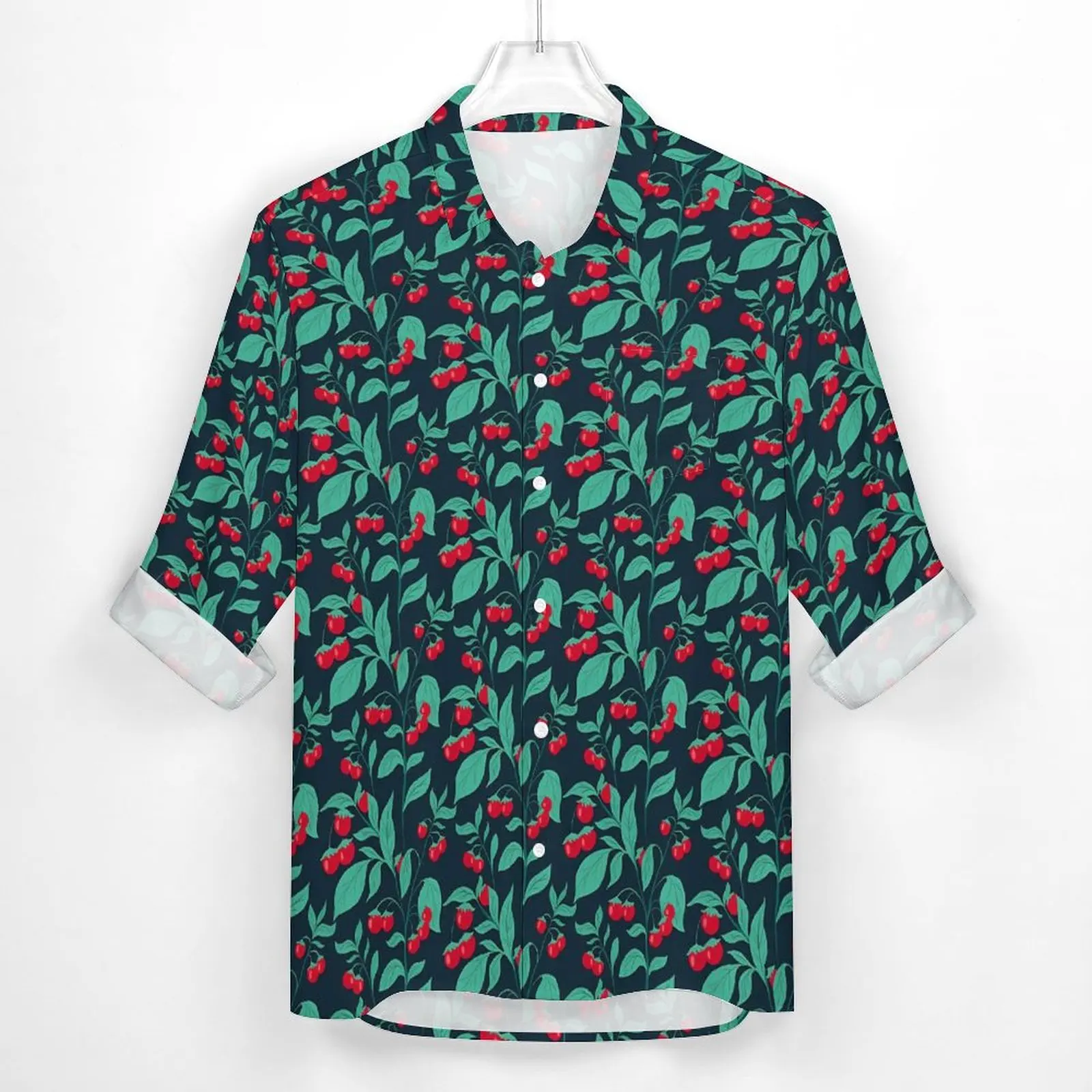 Cherries Tomatoes Shirt Autumn Fruit Print Casual Shirts Male Vintage Blouses Long Sleeve Graphic Streetwear Top Plus Size