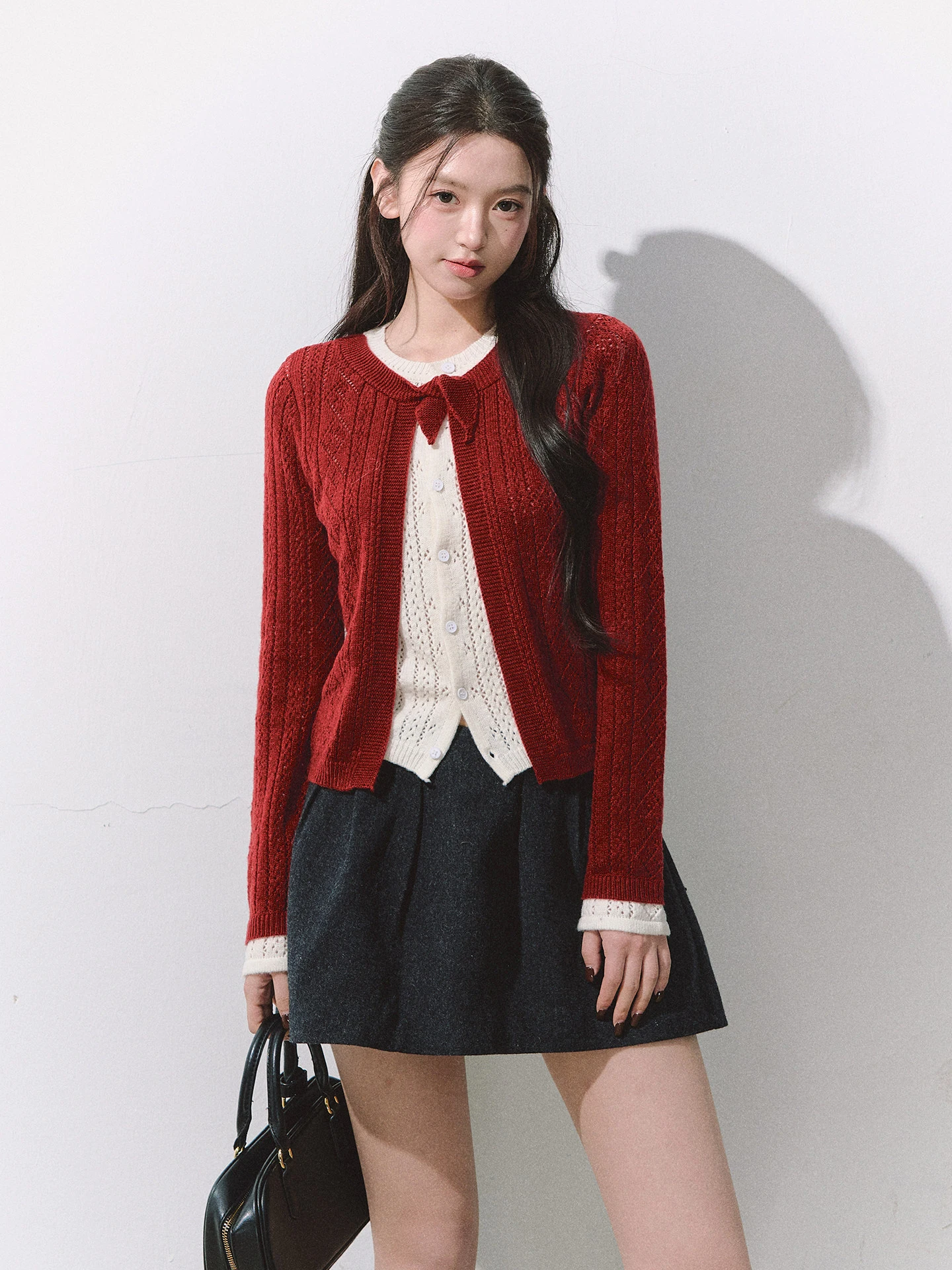 Early Spring Vintage Slimming Tweed Mid-Low Waist Women's Versatile Half Skirt A-Line Knitted High Waist Straight Cut Short S...