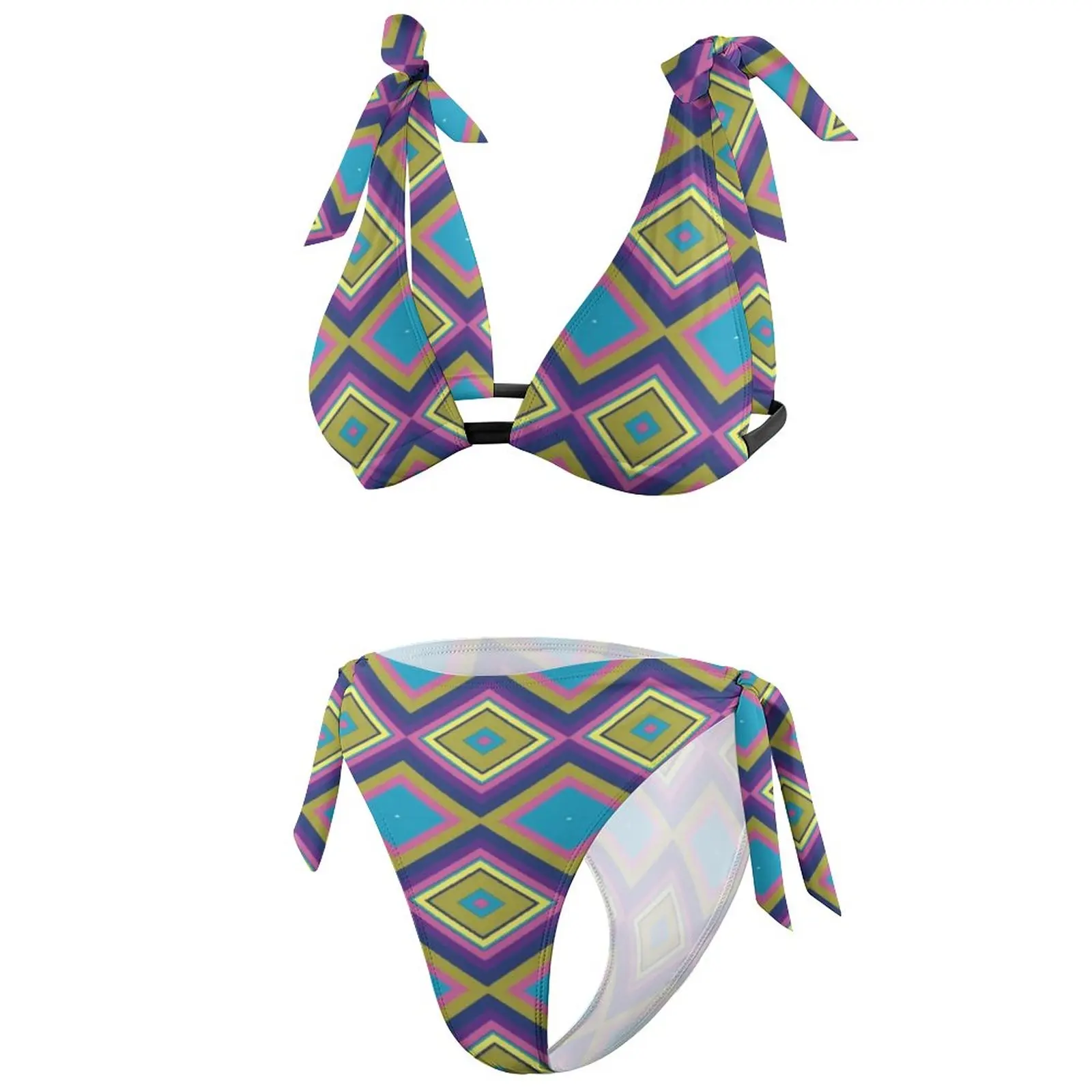 Baju Renang Bikini Motif Berlian Bohemian Pakaian Renang Geometris Warna-warni Seksi Set Bikini Elegan Baju Renang Pakaian Pantai Dapat Disesuaikan