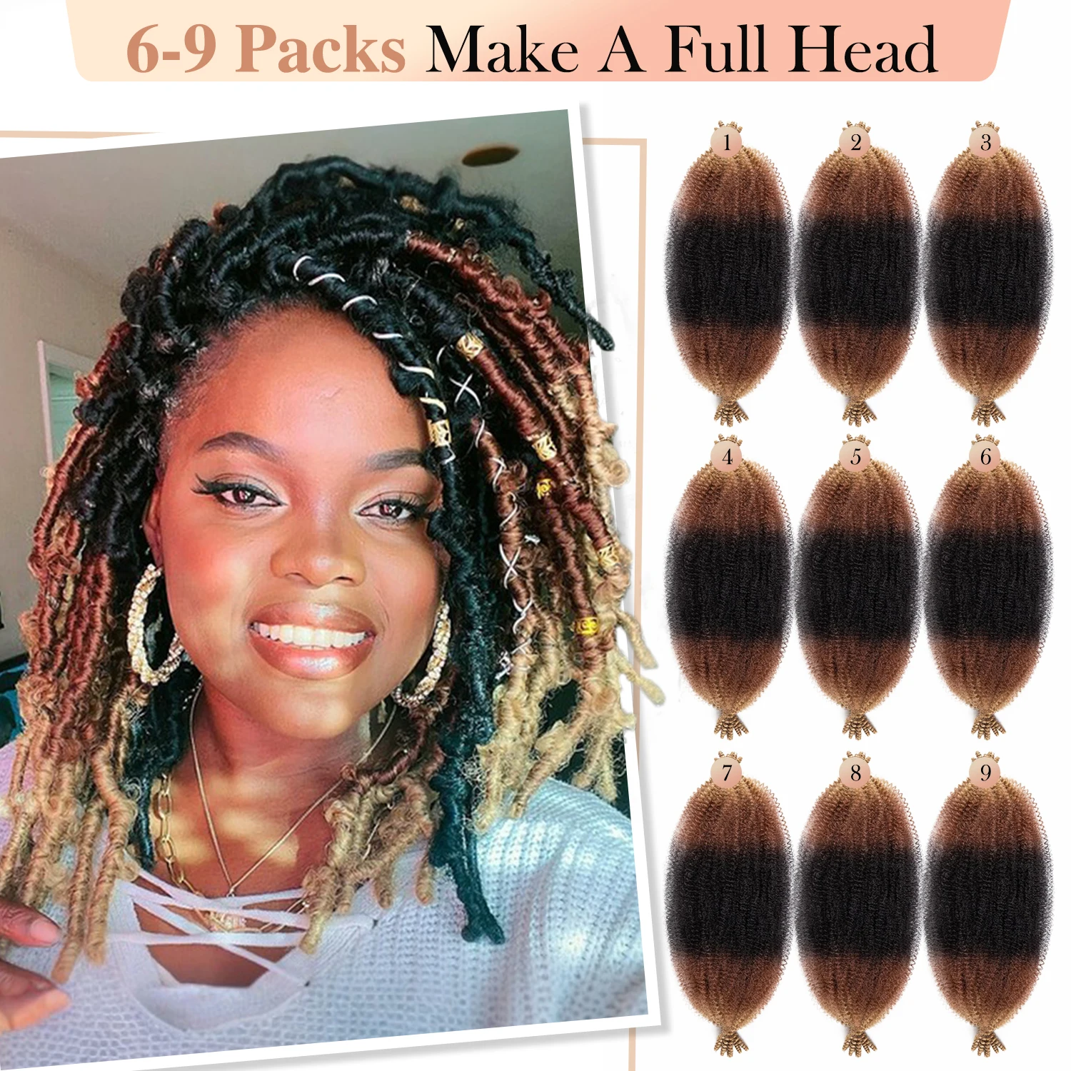 Pre Separated Springy Afro Twist Hair Ombre Blonde Brown 18 Inch Afro Kinky Marley Twist Braiding Hair Synthetic Crochet Hair