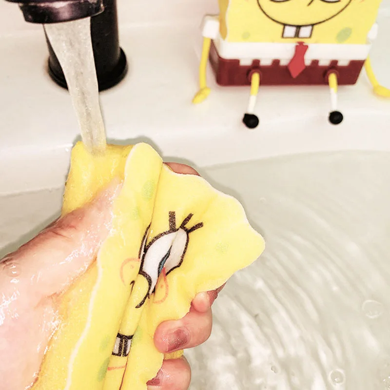 Sponge-bob SquarePants Dish Washing Brush Kitchen Supplies Drain Rack Cleaning Dishes Brushes Reusable Scrub Scouring Pad