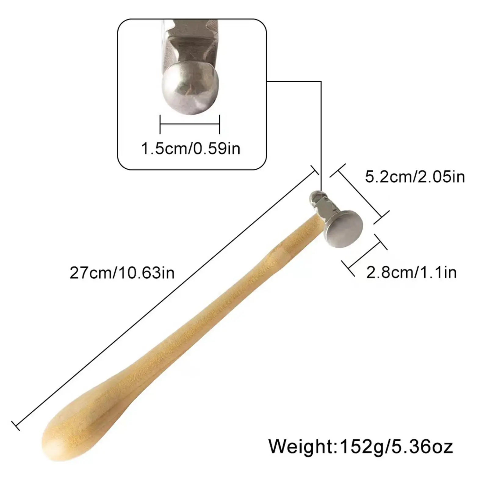 Chasing Hammer for Jewelry Making Ball Pein Hammer Multifunctional with Wooden Handle Jewelry Repair Tool for Metal Smiting