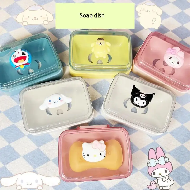 Kawaii Sanrio Hello Kitty My Melody Cinnamoroll kotak sabun gadis kartun lucu penutup lipat kamar mandi sabun cuci piring hadiah Festival