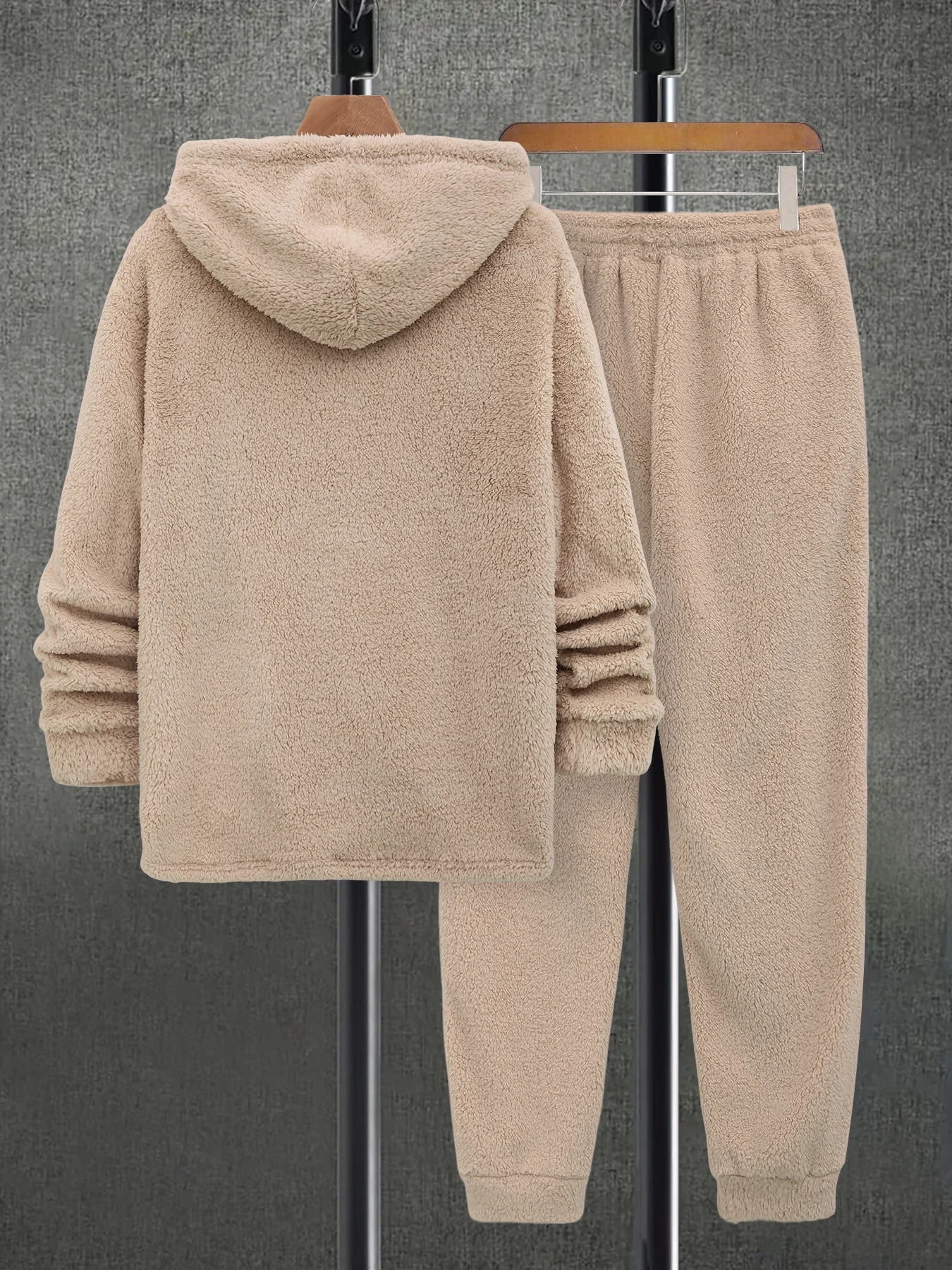 طقم سويت شيرت شتوي للرجال من الصوف بغطاء للرأس وسروال دافئ كاجوال مكون من قطعتين بدلة رياضية مريحة ملابس الشارع