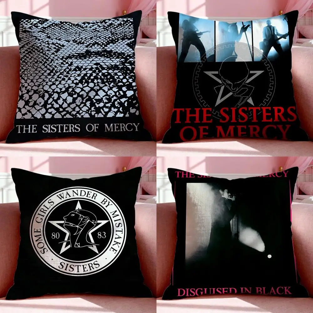 Rock Band T-The Sisters of MercyS Cushion Cover Short Plush Breathable Pillowcase Odorless Invisible Zipper Washable Removable