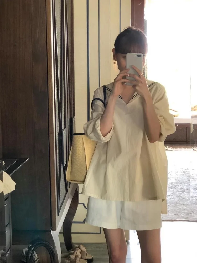 Dongdaemun – haut amincissant polyvalent pour femmes, coupe ample, col naval irt, pour les déplacements, Version coréenne, Long Sve, printemps 2024