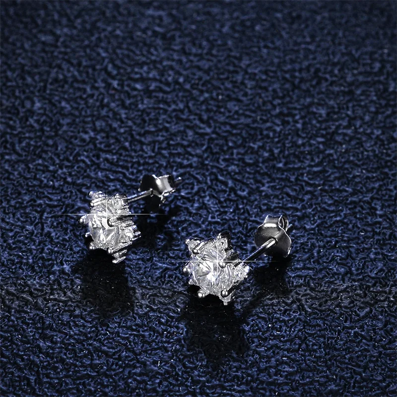 S925 Silver Moissanite Star Ear Stud Surrounding Zircon Flower Earrings D Color VVS1 EX Shining Ear Decor Valentine's Day Gift