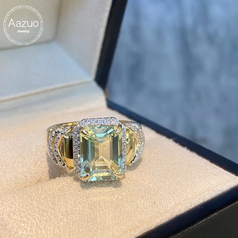 Aazuo Luxury Jewerly 18K Pure Yellow Gold Natural Green Tourmaline 3.75ct Real Diamond Retro Ring For Woman Senior Banquet Party