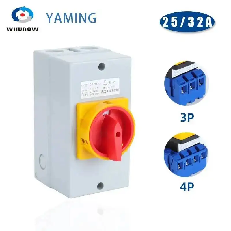 YMD11 Series Isolator Switch OFF-ON 25A 32A 3/4P Rotary Changeover Cam Main Interruptor Disconnect Safty Control Circuit LW30