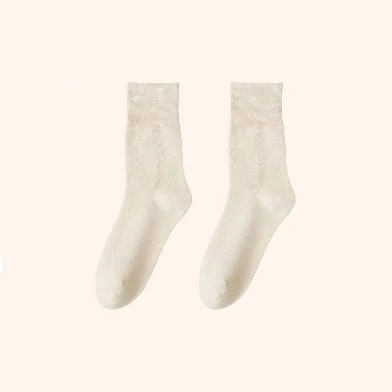 5 Pairs Set women Socks Medium Tube Knitted Loose Long Soft Solid Color Crew Casual Sock White Black Comfortable Socks