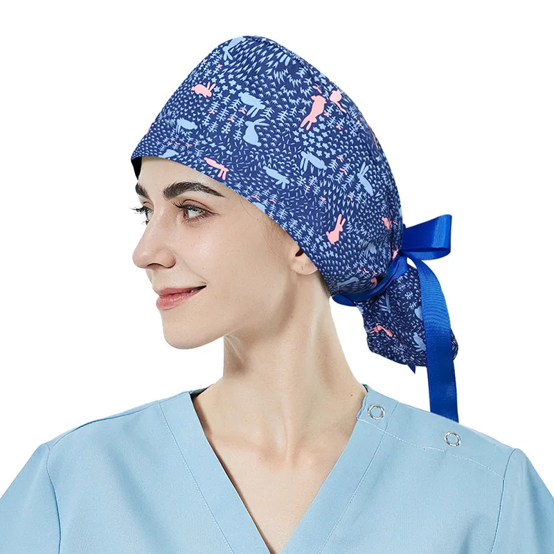 New Butterfly Tail Long Women's Nurse Anti Hair Loss Cap, Surgical Hat, Pure Cotton Sweat Scarf, Printed Hat