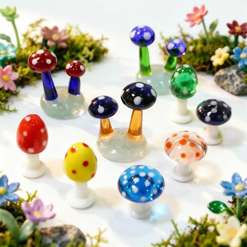 Miniatures de jardin féerique en verre en forme de champignon mignon, pot de fleurs, décoration, figurines de terrarium, décoration, bricolage, maison de poupée