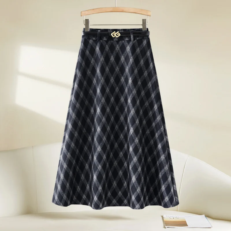 Шерстяная клетчатая юбка-миди для женщин, утягивающая меладно-коричневая винтажная клетчатая юбка средней длины, юбка трапециевидной формы