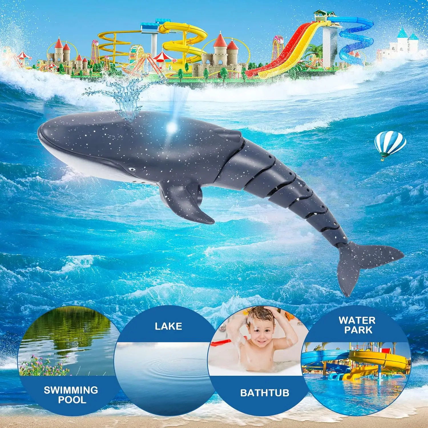 RCクジラザメリモコンボート - プール/バスタブ/ウォーターパーク用おもちゃ、理想的な子供用水遊びギフト