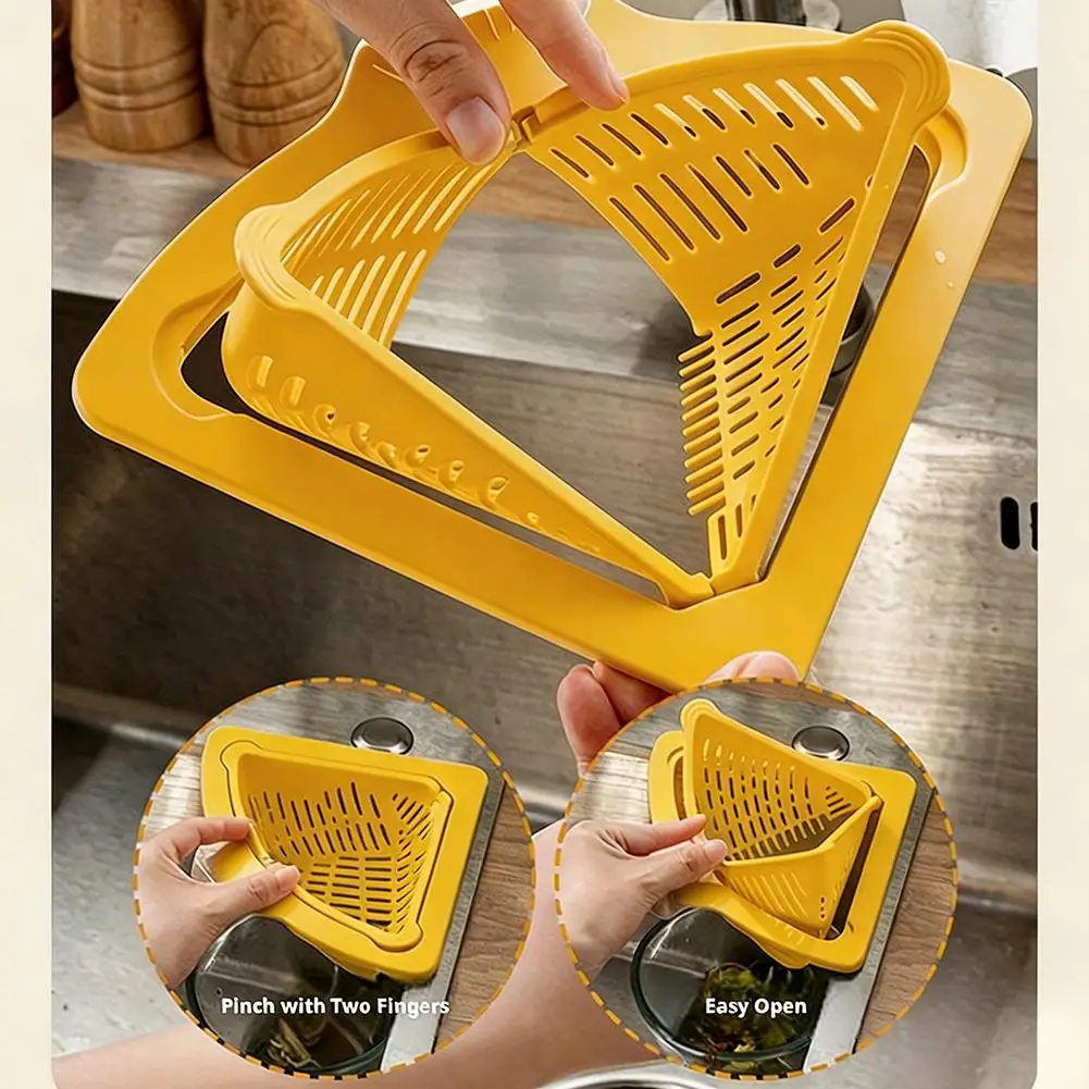 Kitchen Triangular Sink Drain Basket Food Waste Strainer Filter Hanging Corner Vegetable Fruit Colander Sponge Holder Organizer